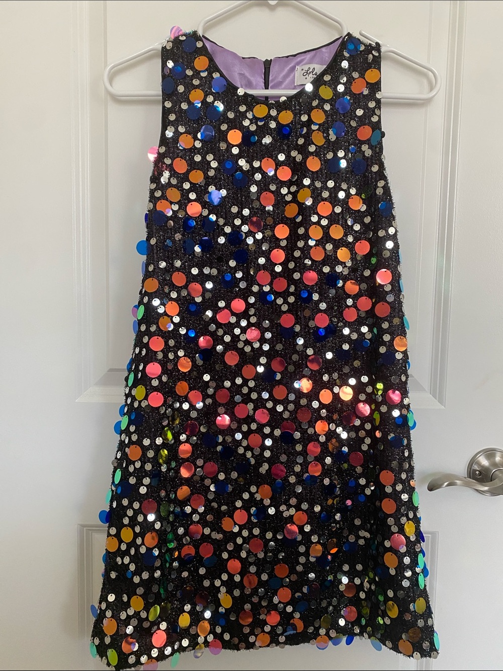 lola Black Sequin Dress with Multicolor Disco Dots